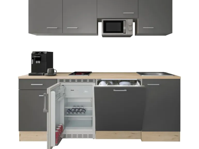 Flex-Well Exclusiv Büroküche Morena 210 cm Basaltgrau matt-San Remo Eiche hell