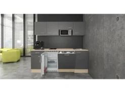 Flex-Well Exclusiv Büroküche Morena 210 cm Basaltgrau matt-San Remo Eiche hell