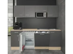 Flex-Well Exclusiv Büroküche Morena 210 cm Basaltgrau Matt - San Remo Eiche Hell