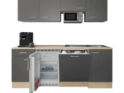 Flex-Well Exclusiv Büroküche Morena 210 cm Basaltgrau Matt - San Remo Eiche Hell