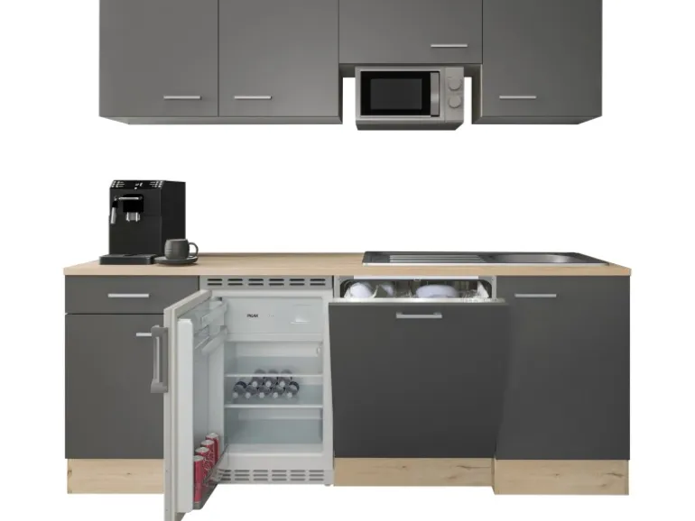 Flex-Well Exclusiv Büroküche Morena 210 cm Basaltgrau Matt - San Remo Eiche Hell