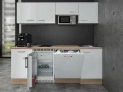 Flex-Well Exclusiv Büroküche Valero 210 cm Hochglanz Weiß-Sonoma Eiche