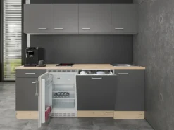 Flex-Well Exclusiv Büroküche Morena 210 cm Basaltgrau matt-San Remo Eiche hell