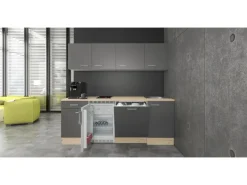 Flex-Well Exclusiv Büroküche Morena 210 cm Basaltgrau matt-San Remo Eiche hell