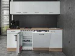 Flex-Well Exclusiv Büroküche Valero 210 cm Hochglanz Weiß-Sonoma Eiche