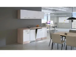 Flex-Well Exclusiv Büroküche Valero 210 cm Hochglanz Weiß-Sonoma Eiche