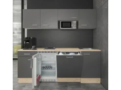 Flex-Well Exclusiv Büroküche Morena 210 cm Basaltgrau matt-San Remo Eiche hell