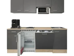 Flex-Well Exclusiv Büroküche Morena 210 cm Basaltgrau matt-San Remo Eiche hell