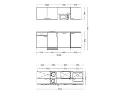 Flex-Well Exclusiv Büroküche Morena 210 cm Basaltgrau matt-San Remo Eiche hell