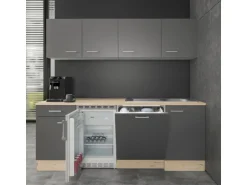 Flex-Well Exclusiv Büroküche Morena 210 cm Basaltgrau matt-San Remo Eiche hell