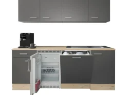 Flex-Well Exclusiv Büroküche Morena 210 cm Basaltgrau matt-San Remo Eiche hell