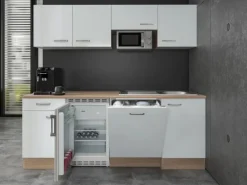 Flex-Well Exclusiv Büroküche Valero 210 cm Hochglanz Weiß-Sonoma Eiche