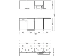 Flex-Well Exclusiv Büroküche Valero 210 cm Hochglanz Weiß-Sonoma Eiche