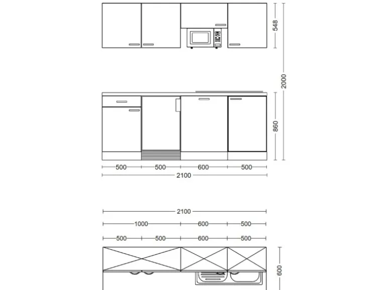 Flex-Well Exclusiv Büroküche Valero 210 cm Hochglanz Weiß-Sonoma Eiche