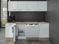 Flex-Well Exclusiv Büroküche Valero 210 cm Hochglanz Weiß-Sonoma Eiche