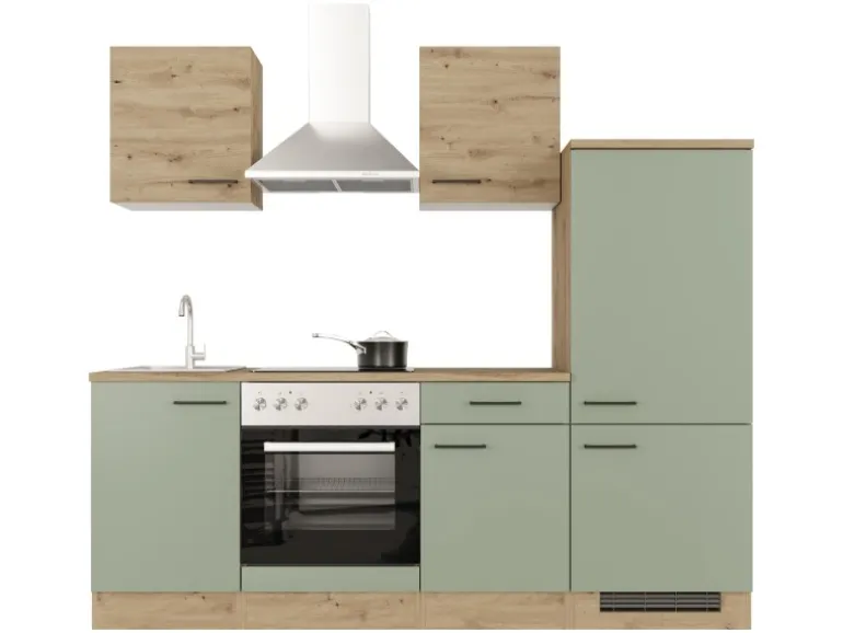 Flex-Well Exclusiv Küche 1706-002 Cara 220 cm Schilfgrün matt - Artisan Eiche