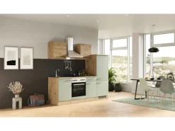Flex-Well Exclusiv Küche 1706-002 Cara 220 cm Schilfgrün matt - Artisan Eiche