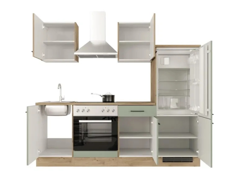 Flex-Well Exclusiv Küche 1706-002 Cara 220 cm Schilfgrün matt - Artisan Eiche