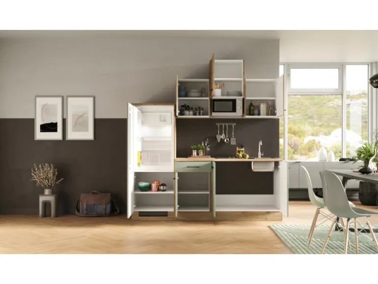 Flex-Well Exclusiv Küche 1602-002 Cara 210 cm Schilfgrün matt - Artisan Eiche