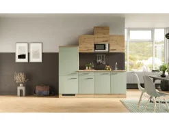 Flex-Well Exclusiv Küche 1602-002 Cara 210 cm Schilfgrün matt - Artisan Eiche