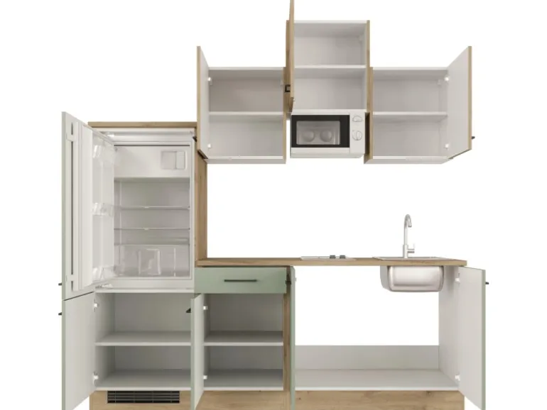 Flex-Well Exclusiv Küche 1602-002 Cara 210 cm Schilfgrün matt - Artisan Eiche