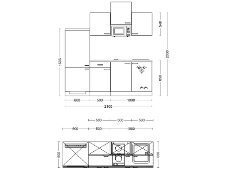 Flex-Well Exclusiv Küche 1602-002 Cara 210 cm Schilfgrün matt - Artisan Eiche