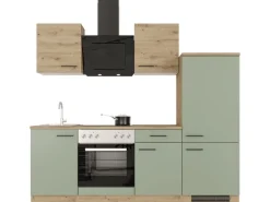 Flex-Well Exclusiv Küche 1706-005 Cara 220 cm Schilfgrün matt - Artisan Eiche
