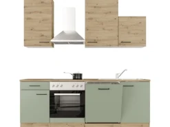 Flex-Well Exclusiv Küche 1701-016 Cara 220 cm Schilfgrün matt - Artisan Eiche
