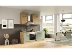 Flex-Well Exclusiv Küche 1701-016 Cara 220 cm Schilfgrün matt - Artisan Eiche