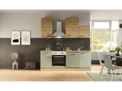 Flex-Well Exclusiv Küche 1701-016 Cara 220 cm Schilfgrün matt - Artisan Eiche