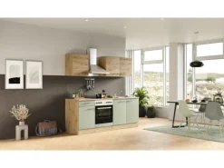 Flex-Well Exclusiv Küche 1601-036 Cara 210 cm Schilfgrün matt - Artisan Eiche