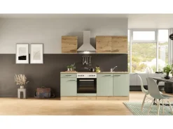 Flex-Well Exclusiv Küche 1601-036 Cara 210 cm Schilfgrün matt - Artisan Eiche