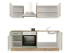 Flex-Well Exclusiv Küche 1601-036 Cara 210 cm Schilfgrün matt - Artisan Eiche