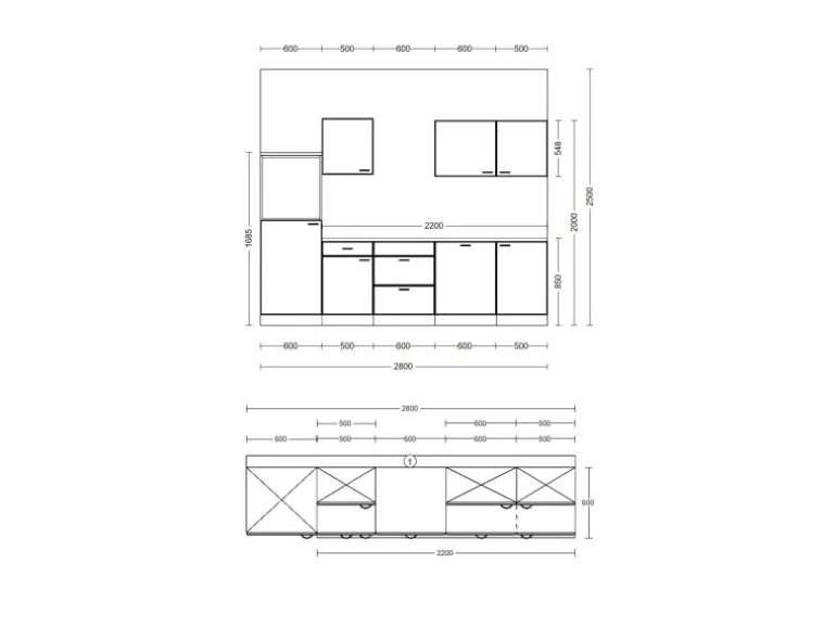Flex-Well Exclusiv Küche 2320-016 Julia 280 cm Weiß matt-Cosmopolitan Eiche