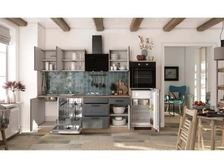 Flex-Well Exclusiv Küche 2327-019 Romeo 280 cm Anthrazit matt-Cosmopolitan Eiche