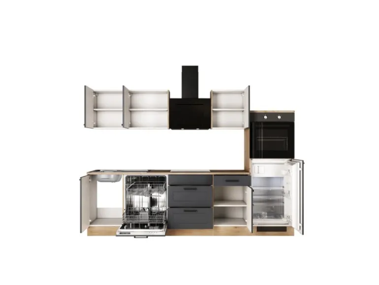 Flex-Well Exclusiv Küche 2327-019 Romeo 280 cm Anthrazit matt-Cosmopolitan Eiche