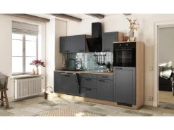 Flex-Well Exclusiv Küche Romeo 280 cm ohne E-Geräte Anthrazit matt-Cosmopolitan