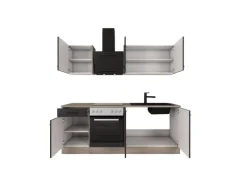 Flex-Well Exclusiv Küche 1601-005sWs Capri 210 cm Schwarz Matt-Endgrain Oak