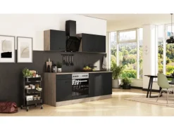 Flex-Well Exclusiv Küche 1601-005sWs Capri 210 cm Schwarz Matt-Endgrain Oak