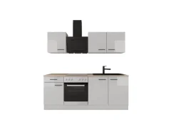 Flex-Well Exclusiv Küche 1601-005sWs Lund 210cm Lichtgrau glänzend -Rauchgrau