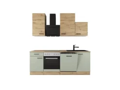 Flex-Well Exclusiv Küche 1701-017sWS Cara 220 cm Schilfgrün matt - Artisan Eiche