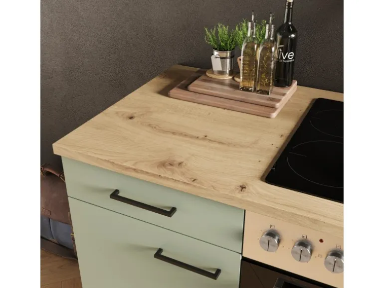 Flex-Well Exclusiv Küche 1701-017sWS Cara 220 cm Schilfgrün matt - Artisan Eiche