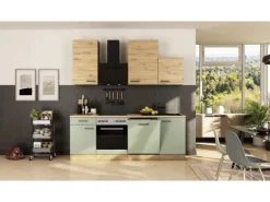 Flex-Well Exclusiv Küche 1701-017sWS Cara 220 cm Schilfgrün matt - Artisan Eiche