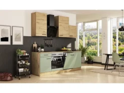 Flex-Well Exclusiv Küche 1701-017sWS Cara 220 cm Schilfgrün matt - Artisan Eiche
