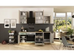 Flex-Well Exclusiv Küche 1701-017sWS Cara 220 cm Schilfgrün matt - Artisan Eiche