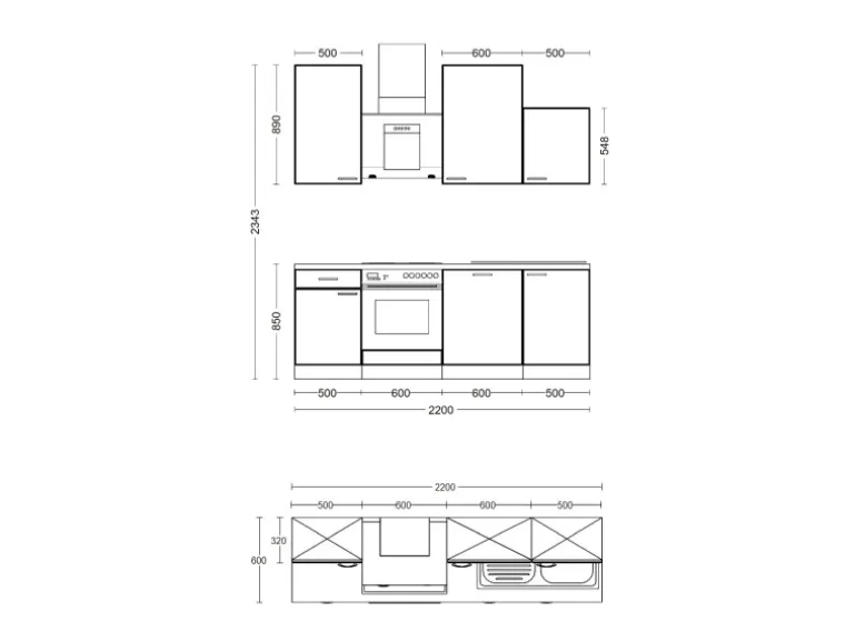 Flex-Well Exclusiv Küche 1701-017sWS Cara 220 cm Schilfgrün matt - Artisan Eiche