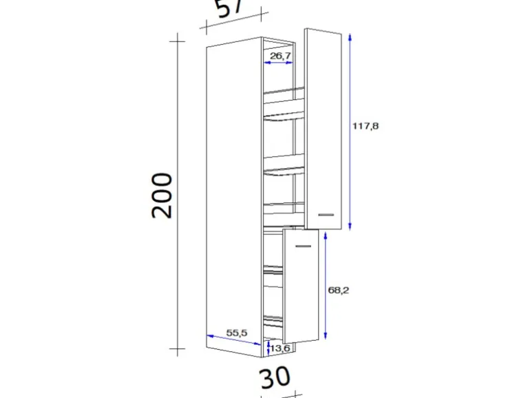 Flex-Well Exclusiv Küchen-Apothekerhochschrank Lara 30cm Anthra.-San Remo Eiche