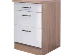 Flex-Well Exclusiv Küchen-Auszugsunterschrank Valero 60cm hgl. Weiß-Sonoma Eiche