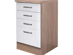 Flex-Well Exclusiv Küchen-Auszugsschrank Valero 50cm Hochglanz Weiß-Sonoma Eiche