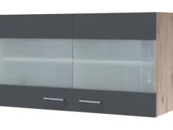 Flex-Well Exclusiv Küchen-Glas-Oberschrank Morena 100cm Basaltgr.-San Remo Eiche